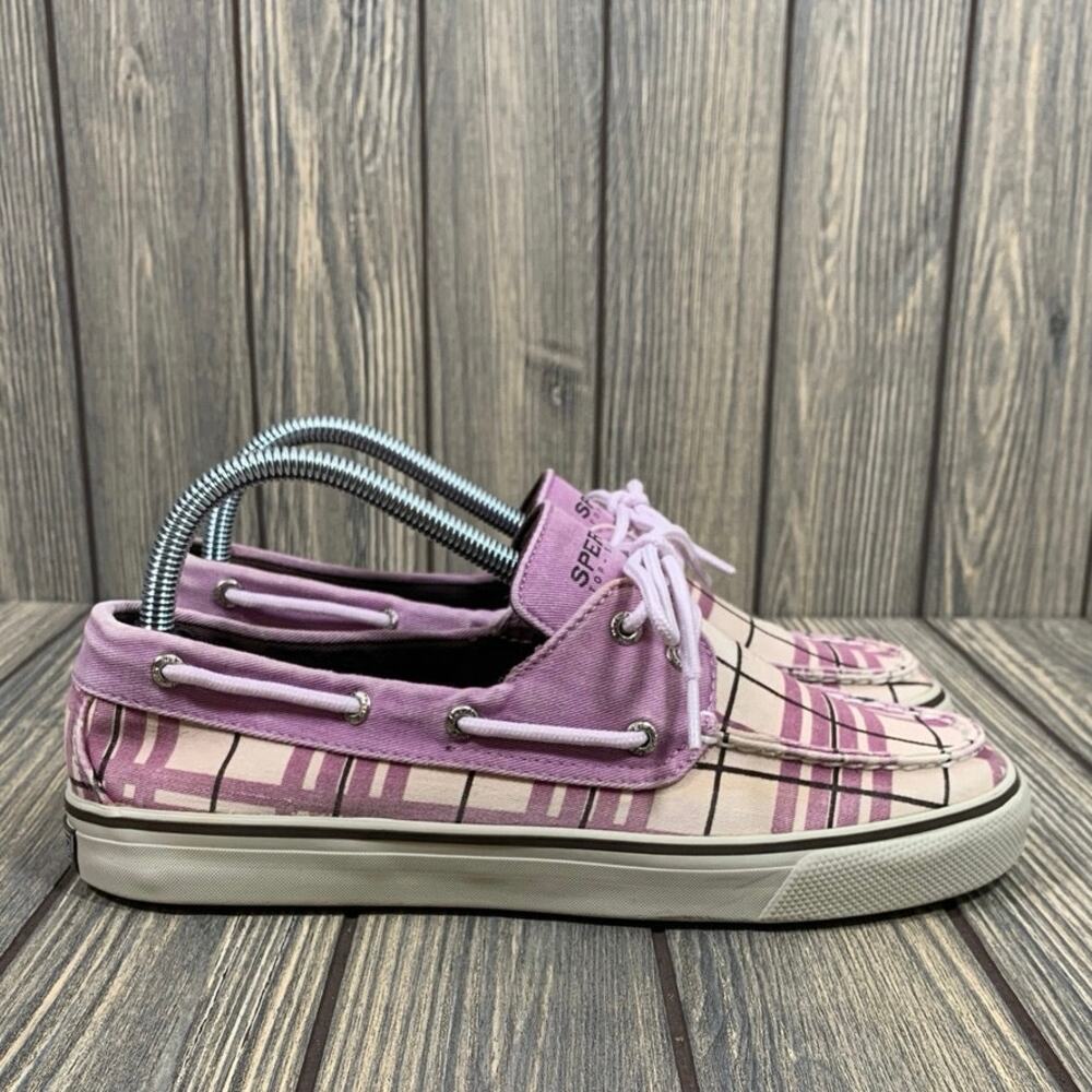 Sperry Top-Sider D10-CH171‎ Boat Shoes Purple Plaid Fabric Canvas Lace Up Wm 9